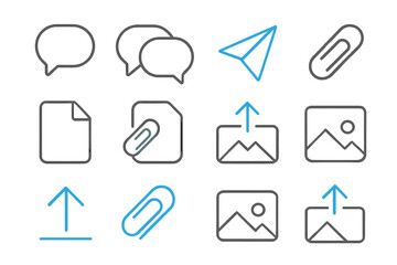 Poster - Neon communication icons on dark background with paperclip and image symbols