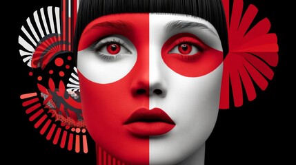 Wall Mural - woman's face is painted red and white. the red and white colors are used to create a bold and striki