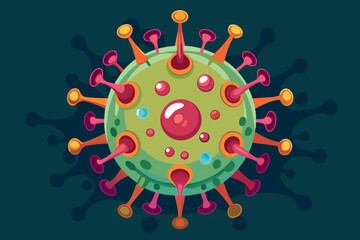 Poster - Colorful representation of a virus model in digital art
