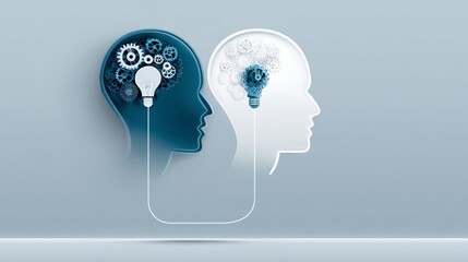 Wall Mural - two heads with a light bulb coming out of one of them. the other head is a light bulb as well