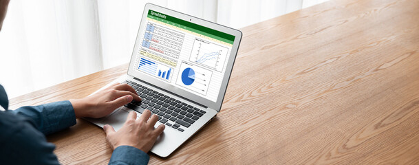 Poster - Spreadsheet document information financial startup concept. data and graphs in spreadsheet documents for online analysis project dashboard accounting digital snugly