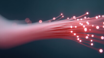 Fototapete - Abstract Flow of Red Light Particles in Dark Background