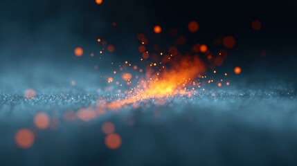 Poster - Abstract Fire Sparkles and Glowing Particles in Dark Environment