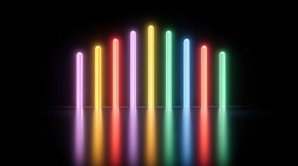 Poster - Neon Light Bars on Dark Background with Reflection Effects