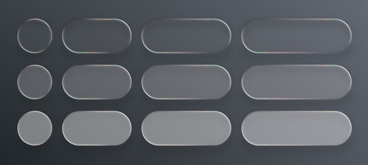 Aufkleber - Set of liquid glass buttons and circles. Empty abstract frame or blank liquid shape. Modern user interface element for web site or mobile app design. Vector graphics.