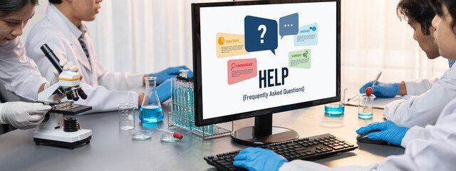 Aufkleber - help screen on the website provide answer to faq frequently asked question brisk with knowledge info