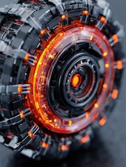 Poster - Abstract futuristic circular technological device with glowing orange details.