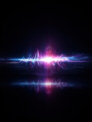 Poster - a purple and blue abstract image of a sound wave and light lines on black background