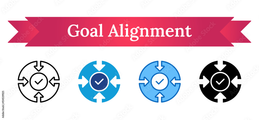 Objectives Check Mark Vetor Goal Alignment Multi Style Icon - A central checkmark surrounded ...