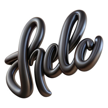 3d rendered hello text in dark metallic style isolated on transparent background