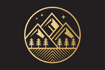 Poster -  mountains logo peace symbols on black and     in decorative vector style