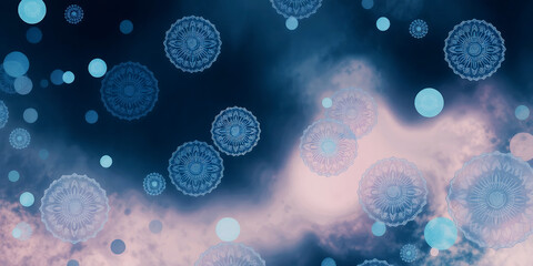Leinwandbilder - Abstract background with blue circles and floral patterns floating in a dreamy atmosphere