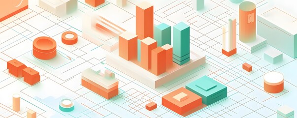 Poster - Abstract geometric shapes and structures in a modern design, featuring a unique color palette. Perfect for web design, promotional materials, and innovative presentations.