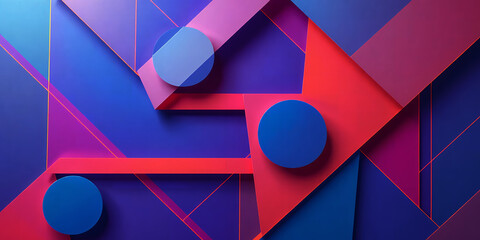 Poster - Abstract composition with overlapping geometric shapes and circles in blue and red tones