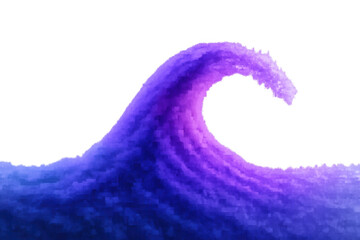 Fototapete - Breaking pixelated wave with purple and blue colors on transparent background, ideal for digital art projects
