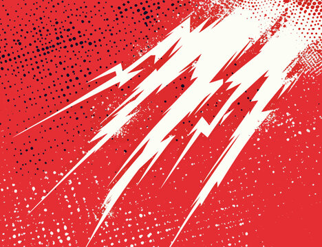 Red lightning bursts forth in a dynamic explosion, rendered in a comic book pop art style