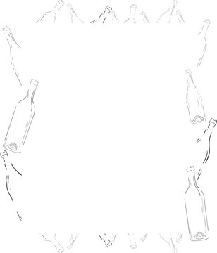 White frame with wine bottles drawn in outline style. Wine list concept.