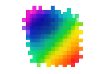 Fototapete - Rainbow gradient showing a transition between colors, made with pixelated squares on transparent background