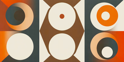 Poster - Abstract geometric pattern featuring circles triangles and squares in earth tones color palette