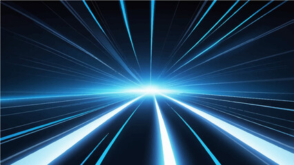 Wall Mural - Abstract, science, futuristic, energy technology concept. Digital image of light rays, stripes lines with blue light, speed and motion blur over dark blue background.