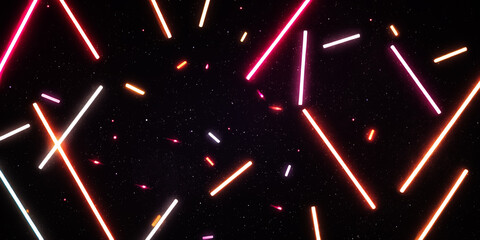 Poster - Abstract background with neon lines in pink white and orange scattered on dark backdrop