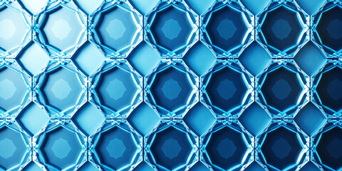 Poster - A detailed close up of a blue geometric pattern with octagons and square shapes repeated