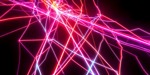 Poster - Abstract neon lines in pink and white criss crossing on a dark background creating a pattern