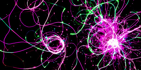 Poster - Abstract image showcasing vibrant pink and green light trails against a dark background space