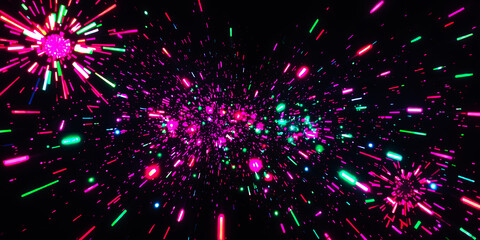 Poster - Abstract background featuring a vibrant display of neon lights and colorful particles moving
