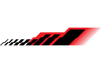 Poster - Sports pattern on the body of a car, boat, motorcycle, sportswear, toy. Decorative red and black design element on a white background. Vector striped background. Racing stripe. Speed, Game