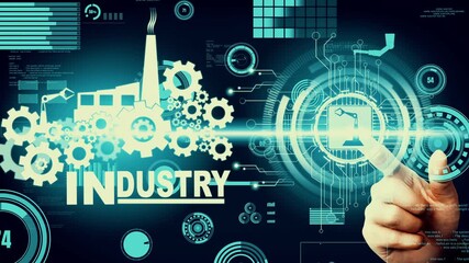 Poster - futuristic industry 4.0 and inventive mechanized engineering concept with graphic user interface sho