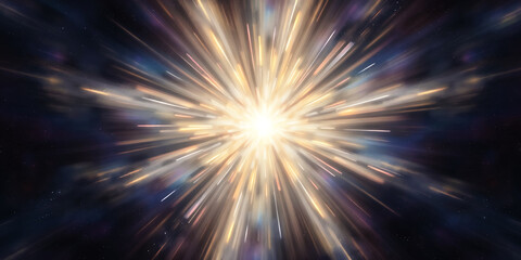 Poster - Radiant burst of light emanating from a central point with streaks extending outwards rapidly
