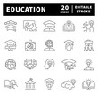 © Jocelyn_Flores - Education thin line icons collection. Classroom, student, teacher, knowledge, study, lesson, school, education related icons