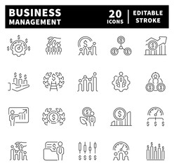 Poster - Business management line icons set. Business management thin outline icons pack