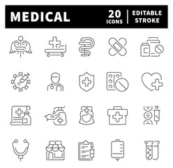 Poster - Medical Icon collection. medicine thin line icons collection. Hospital, patient, medicine, pharmacy, nurse, doctor, medicine related icons