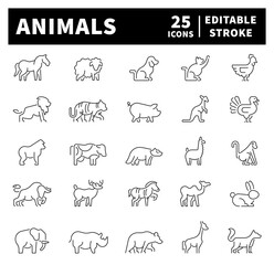 Poster - Animals thin line icons collection. Animals line icons. Set of outline icons related to animals and pets.