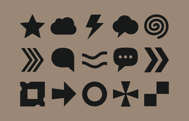 Poster - Collection of simple black geometric shapes and symbols on taupe background