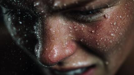 Wall Mural - close-up of sweat dripping from face during intense tabata round