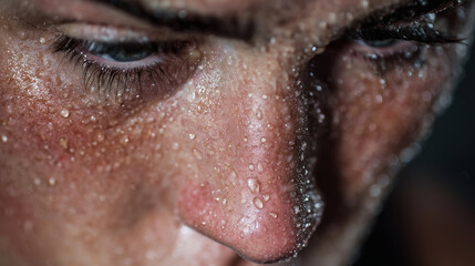 Wall Mural - close-up of sweat dripping from face during intense tabata round