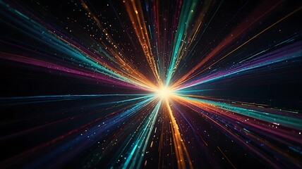 Leinwandbilder - Vibrant Light Streaks Exploding from a Central Point in Dark Space