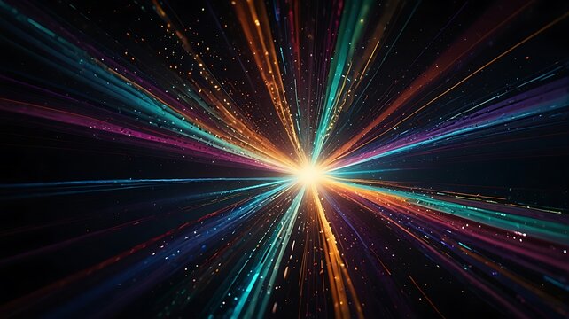 Vibrant Light Streaks Exploding from a Central Point in Dark Space