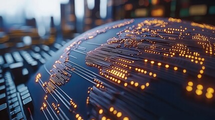 Poster - Global connectivity action digital world infographic cyber environment close-up view technology concept