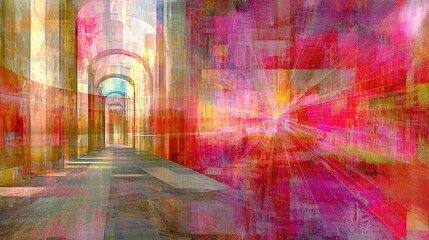 Poster - Vibrant abstract artwork digital space digital art colorful environment perspective view artistic expression
