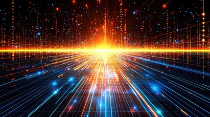 Poster - Spectacular light show digital universe abstract art futuristic environment wide angle energetic concept for visualization
