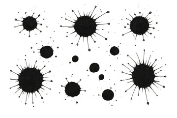 Poster - Black ink blots splashing, spilling across transparent backdrop, creating graphic design elements with dynamic, abstract visual texture