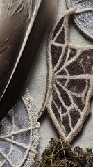Poster - Intricate Beadwork With Natural Fibers and Feathers Displayed on a Neutral Surface