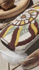 Poster - Intricate Beadwork Design Featuring Natural Fibers and Feathers on a Neutral Surface