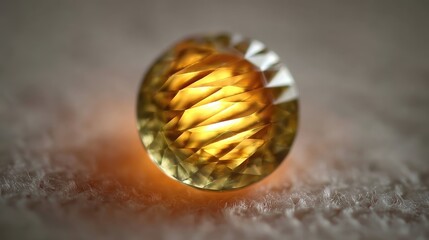 Aufkleber - Beautiful Yellow Sapphire Stone With Intricate Cut and Depth Illuminated on Soft Surface