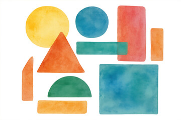 Poster - Watercolor geometric shapes forming vivid abstract design, blending colorful elements with artistic expression against transparent background