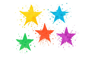 Poster - Watercolor stars dripping vivid paint, splattering colorful artistic elements against transparent backdrop